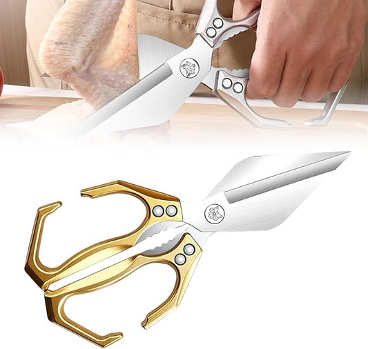 Multifunctional Heavy-Duty Kitchen Shears, Heavy Duty Kitchen Scissors, Poultry Shears with Ergonomic Handle, Food Scissors for Chicken Meat Seafood Bone Cutting, Cooking Accessories (Gold)