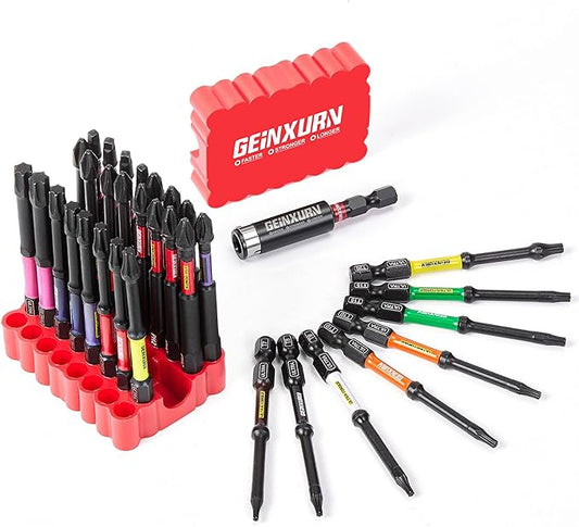 Impact Screwdriver Bits Set, 33 Pieces 3?쒶ulti Head Magnetic S2 Steel Driver Bits PH/SQ/Torx/Pozi With Red Soft Base