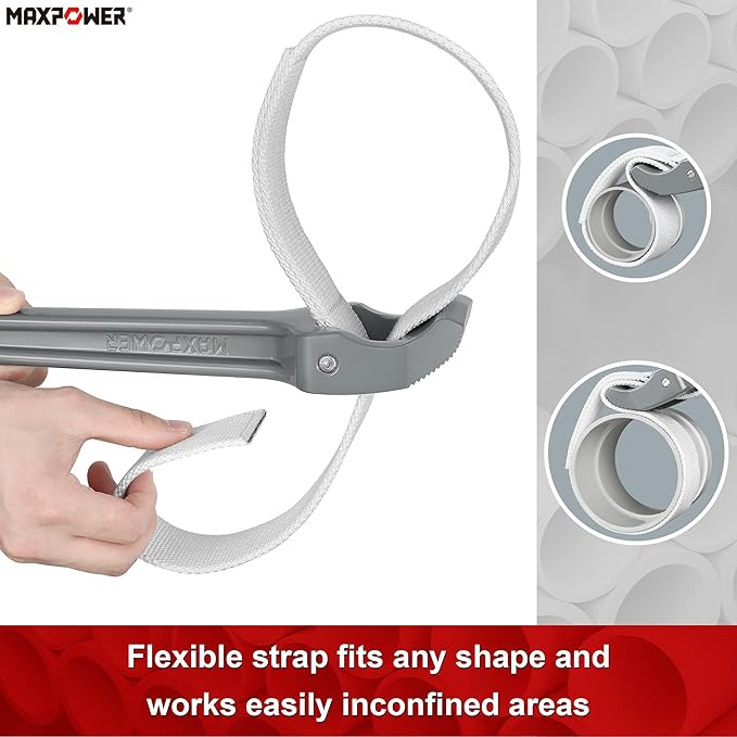MAXPOWER Strap Wrench, 18-inch Handle Adjustable Strap Wrench, Nylon Strap Pipe Wrench for Replacing Oil Filter, Water Filter, PVC Junctions