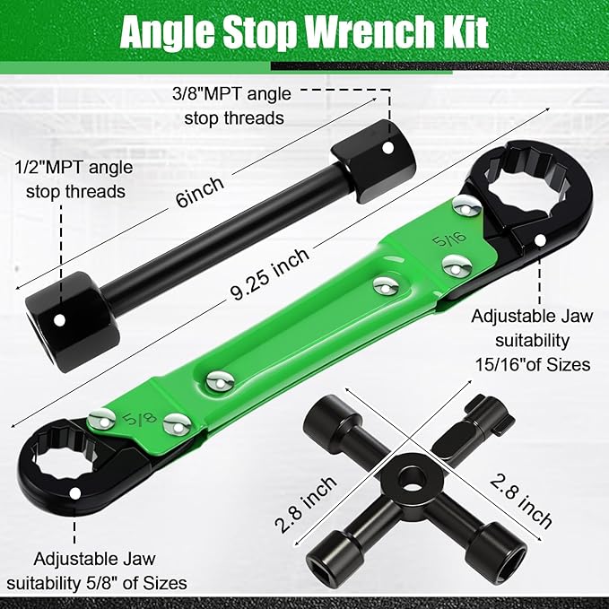 Lanties 5 Pcs Angle Stop Wrench Kit Plumbing Tool, Compression Sleeve Puller for 1/2" Compression Fitting Ferrule Puller Removal Tool for 1/2" Copper Tubing 4-way Multi-functional Utility Key (Green)