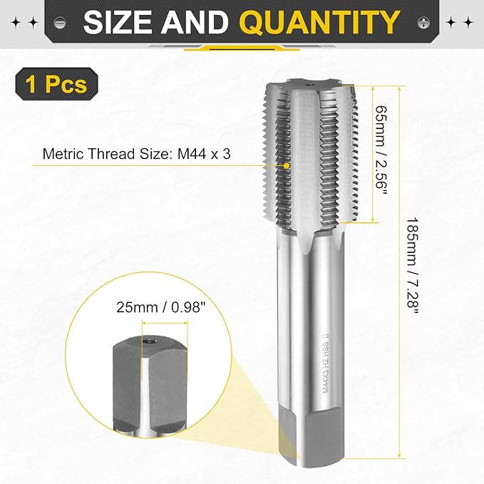 uxcell Hand Plug Tap M44 x 3 H2 Metric Thread Plug Style Taps Straight Flute Screw Tapping Threading Tool High Speed Steel HSS6542