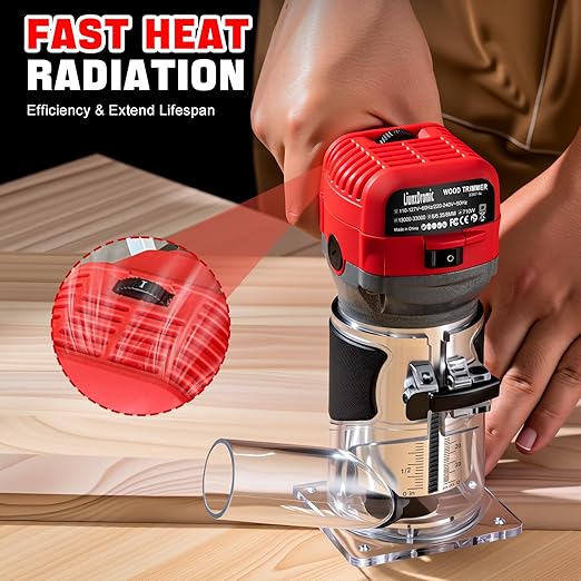 Router Tool, 6.5Amp 1.25HP Wood Routers for Woodworking, 13000-33000 RPM 6 Variable SpeedsHand Wood Tool Compact Edge Trimmer with 12 1/4" Router Bit Set (US6)