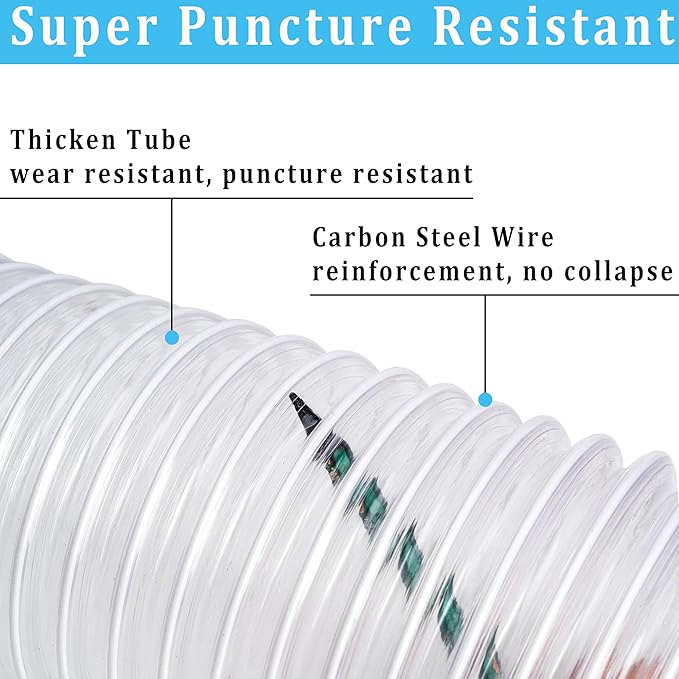 Dust Collection hose 2-1/2 in 횞 20 ft Clear Flexible PVC Fume Hose with Carbon Steel Wire for Dust Collector Table Saw Planer Woodworking, Lightweight and Puncture Resistant, with 4 Clamps