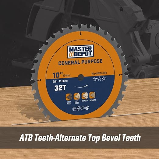 10 Inch Table Saw Blade/Miter Saw Blade, 32T for Framing & 60T for Fine Finish, Carbide-Tipped ATB, Thin Kerf, 5/8" Arbor (2-Pack)