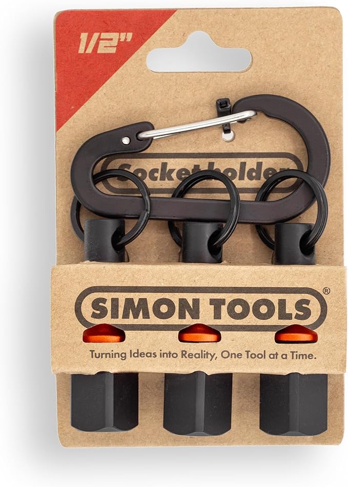 Socket Holder Keychain 3pc - 1/2 Socket Organizer with Quick Release and Clip - Perfect Impact Wrench and Toolbox Accessories for Construction Workers, Linemen and Automotive Mechanics