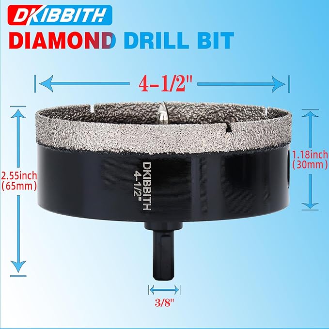 4-1/2" Diamond Hole-Saw Bits with Pilot Drill Bit 4-1/2 in Diamond Tipped Tile Hole Saws with Guiding Bit for Accurate Drilling, for Porcelain Tile Ceramic Pottery Granite Stone Glass Bottles 115mm