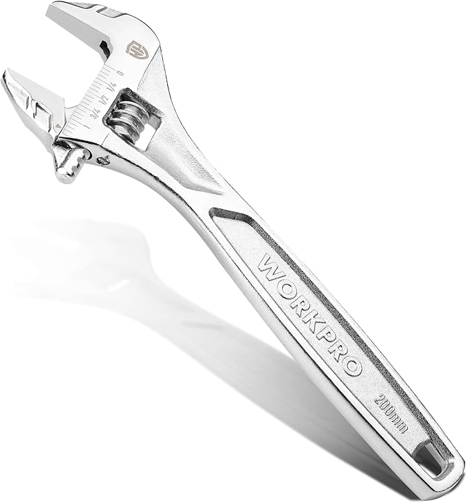WORKPRO Adjustable Wrench, 8-inch Heavy Duty Spanner with Inch/Metric Scale, Premium Cr-V Steel, Chrome Plated