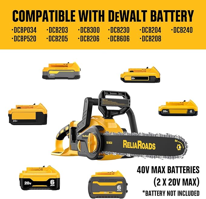 16-Inch Brushless Chainsaw, 40V (2 x 20V MAX) Cordless Battery Powered Chain Saw Compatible DeWALT Battery, Ideal for Wood/Tree Cutting, Pruning, Tool Only (Battery Not Included)
