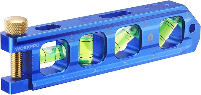 WORKPRO Magnetic Torpedo Level, Conduit Bending Level, Bubble Vials for 0째/90째/30째/45째 Measurements, Aluminum Alloy Construction, 6.3-inch, Cobalt Blue
