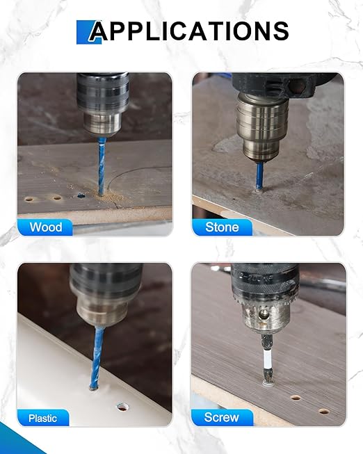 Serrated Carbide Masonry Drill Bit Set 3/16"*5 - Wood Drill Bits for Wood/Plastic/Masonry/Ceramic Tile Hex Shank Drills