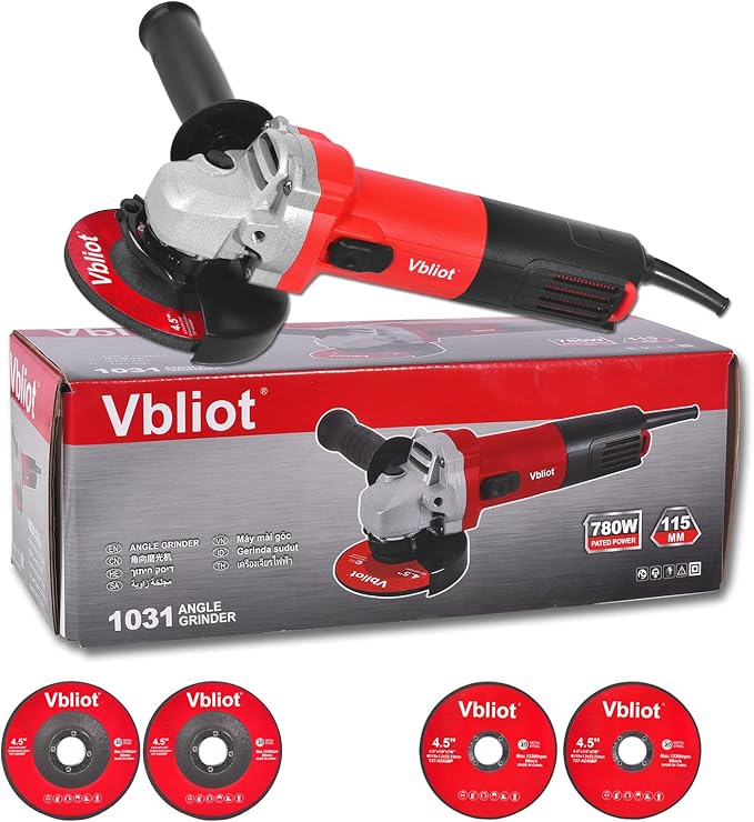 Angle Grinder Tool,6.5-Amp 4-1/2 Inch Electric Grinder with Ergonomic Sideslip Switch for Metal Cutting Grinding Polishing,Come With 2 Cutting Discs,2 Grinder Discs