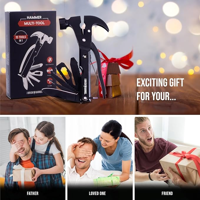 Hammer Multitool 15 in 1 - Multitool for Men. Compact Camping Multi Tool. Backpacking & Camping. Survival and Emergency Tool. Christmas Day Gifts for Men, Dad. Pocket Tool