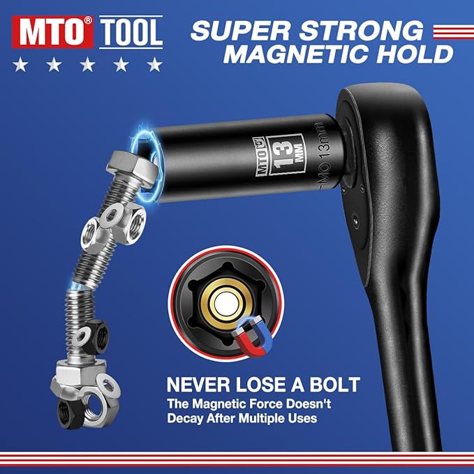 MTO 14-Piece 1/4" Drive Magnetic Deep Impact Socket Set, Metric Size (4mm-15mm) 6 Point Sockets