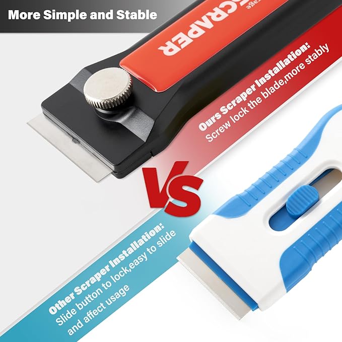 Gomake Razor Blade Scraper Tool with Blade Container 2PCS Cooktop Stove Scraper with Extra 100PCS Stainless Steel Blades for Glass,Paint and Old Label,Decal Sticker Remover, Stove Top Cleaning (W79)