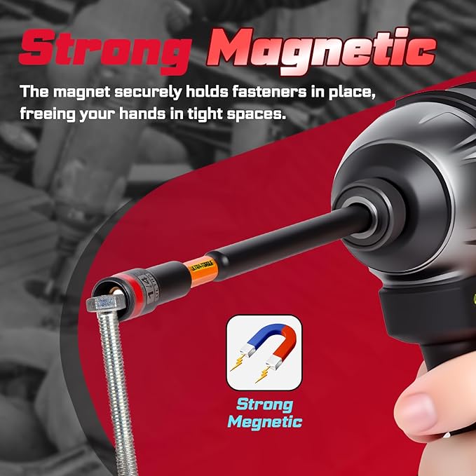 Impact Nut Driver Set, 10 Pieces 2.56???쒵ong 1/4??/16??/8??/16??1/2?? Point Alloy Steel Magnetic SAE Nut Setter Set Use For Require Installing 1/4 Hex Shank Impact Driver with Case Box