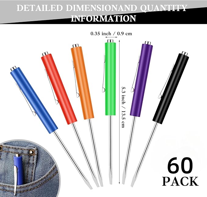 60 Pieces Pocket Screwdriver Mini Tops and Pocket Clips Magnetic Slotted Small Screw Driver with a Single Blade Head for Mechanical, Electrician (Colorful)