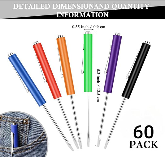 60 Pieces Pocket Screwdriver Mini Tops and Pocket Clips Magnetic Slotted Small Screw Driver with a Single Blade Head for Mechanical, Electrician (Colorful)