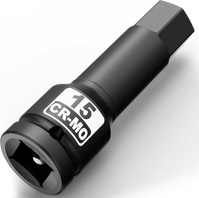 1/2" Drive 15 mm Hex Impact Bit Socket, H15 Allen Bit Socket, Metric, Cr-Mo Steel, Automotive Repair Industrial Maintenance and DIY Enthusiasts Alike