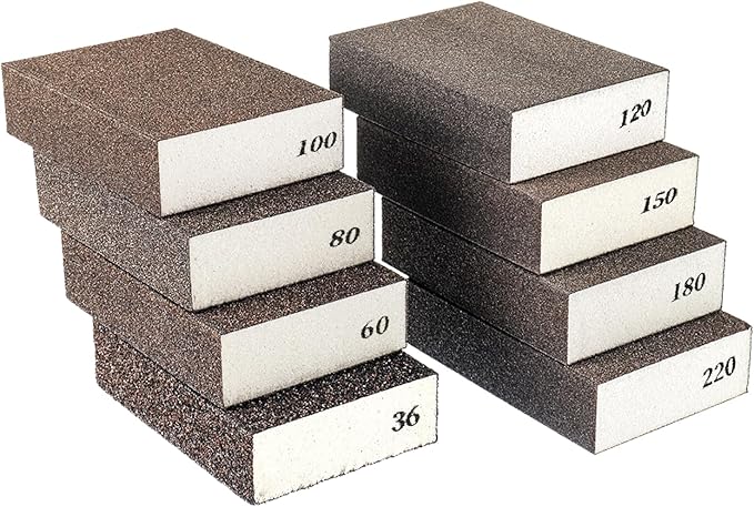 8 Pack Washable Reusable Sanding Blocks 36/60/80/100/120/150/180/220 Grit Assortment Sanding Sponge for Wood/Drywall/Metal/Glasses