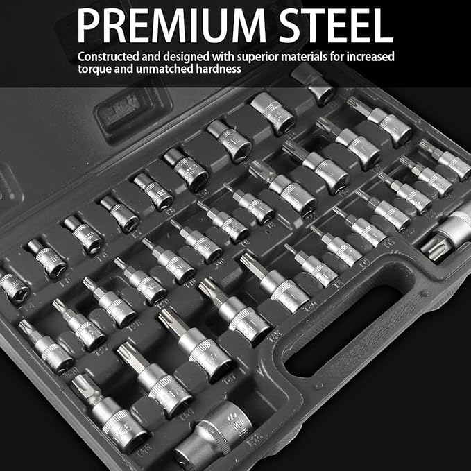 XtremepowerUS 35 PC Star Socket Set Tamper Bit Plus Proof S2 Chrome Tools W/Case