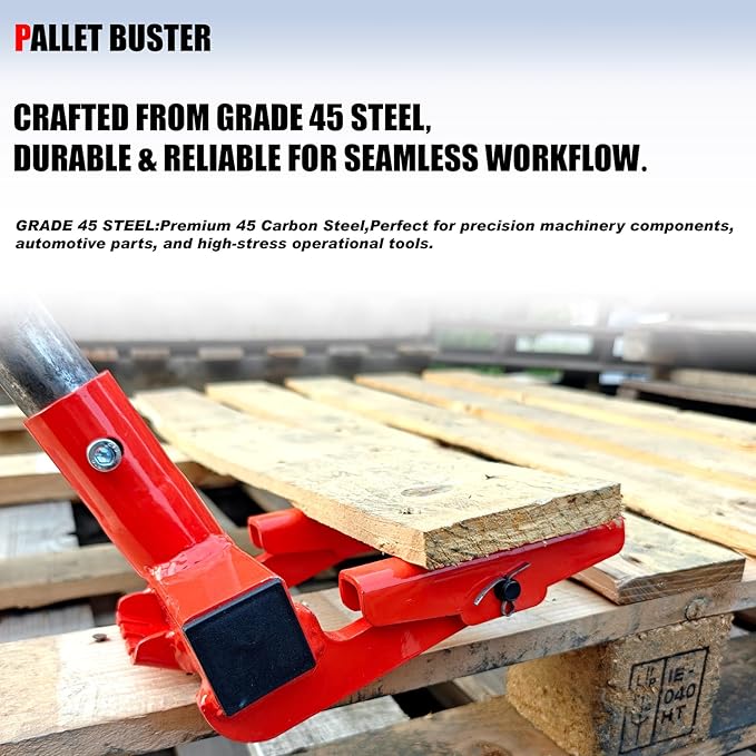 Pallet Buster Tool, Deck Board Remover for Demolition, Wrecker Pry Bar with Nail Remover (NO Handle), Articulating Pivoting Head Deck Wrecking bar, Orange (PBT-AP01)