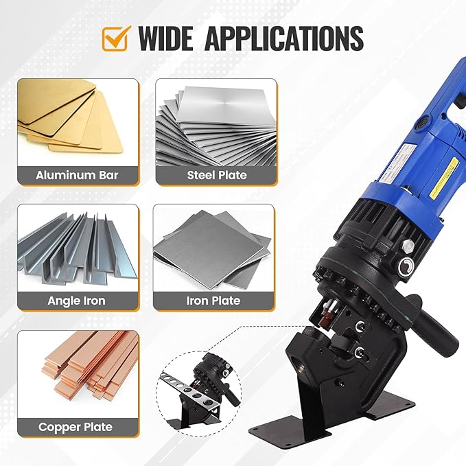 1200W Electric Hydraulic Hole Puncher,1HP Steel Punching Machine 過1/4"-4/5",Hole Digger Hydraulic Punch with Carbon Brush 5 Dies for Steel Iron Aluminum Plate,Copper,Angle Steel,110V