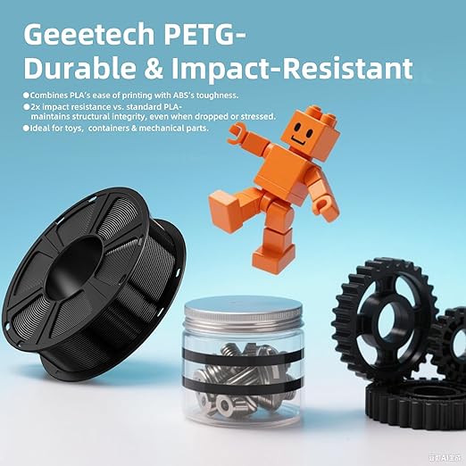 Geeetech PETG Filament 1.75mm, 1 KG (2.2lbs) Spool 3D Printer Filament, High-Toughness, 짹0.02mm Accuracy, Neatly Wound & Moistureproof, Non-Clogging Non-Stringing, Fits Most FDM Printers, Gray