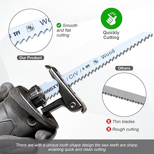 8PCS Reciprocating Saw Blades for Wood Pruning, Including Premium 6Pcs Woodcutting & 2Pcs Carbide Metal Blade with Storage Case (6in 6TPI + 6in18TPI) by RNSXYAT