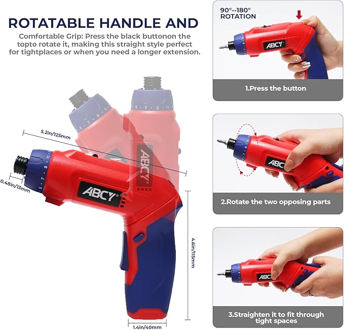 Cordless Screwdriver 3.6 V Electric Rechargeable Set,Battery Powered Screwdriver Kit Including 38pcs Bits, Max 7.1Nm Screw Gun, 21+1 Torque Setting, 2 Position Handle with LED Light