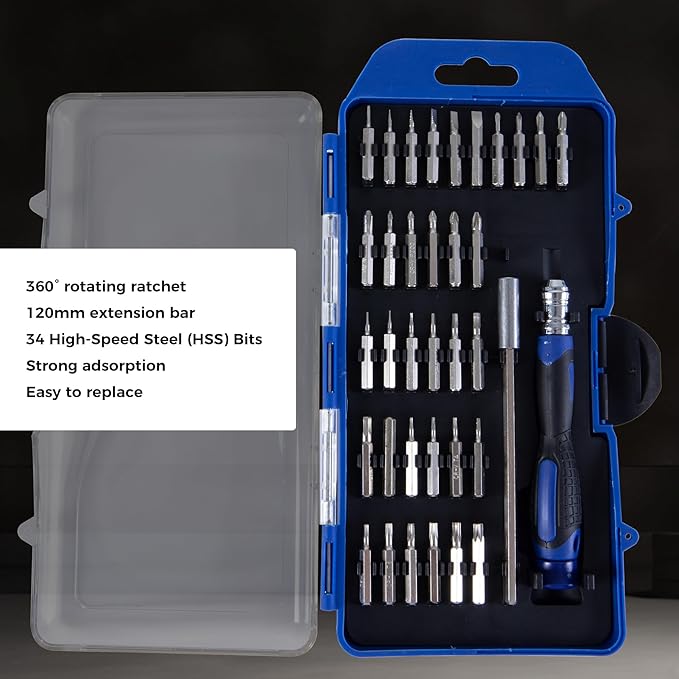 36-Piece Screwdriver Set, Red, Plastic Case, Handle with 34 Bits, Extension Bar for Electrical Work, 11 x 2.5 x 10.5 Inches (Orange -36 pieces)