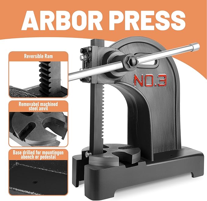 3 Ton Arbor Press Manual Heavy Duty Arbor Press Machine,12" Work Height,Manual Arbor Press Cast Iron Desktop Punch Press,for Punching,Bending,Stretching