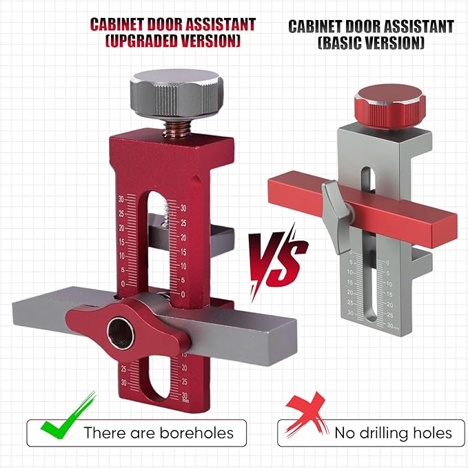Cabinet Door Mounting Jig 2-in-1 Mounting Tool with Quick Edge Positioner,Adjustable Cabinet Door Installation Positioner,Cabinet Door Positioning Tool Jig for Most Cabinet Doors(Red)