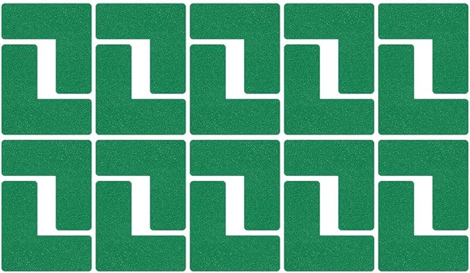 Beiyier 100 Pack 5s Location Marking Corner, 2x2x0.8 Inch L Shaped Graphical Floor Marker for Office Desk Table Top, Warehouse Floor (Green)