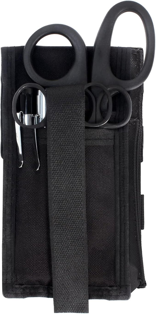 MediTac Premium First Aid Shears EMT Scissors Combo Pack (With Autoclavable 7-1/4" Titanium Bonded Shear) With Holster - Tactical Black