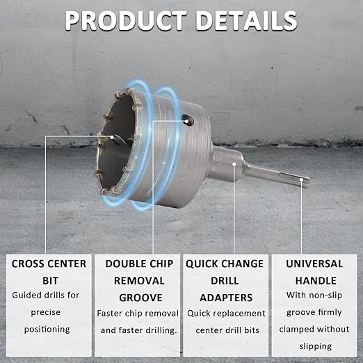 9PCS Concrete Hole Saw Kit,Masonry Hole Saw with SDS Plus & Max Shank for Masonry Brick Cement Stone Wall Drilling Core bit Set 30/40/65/80/100mm