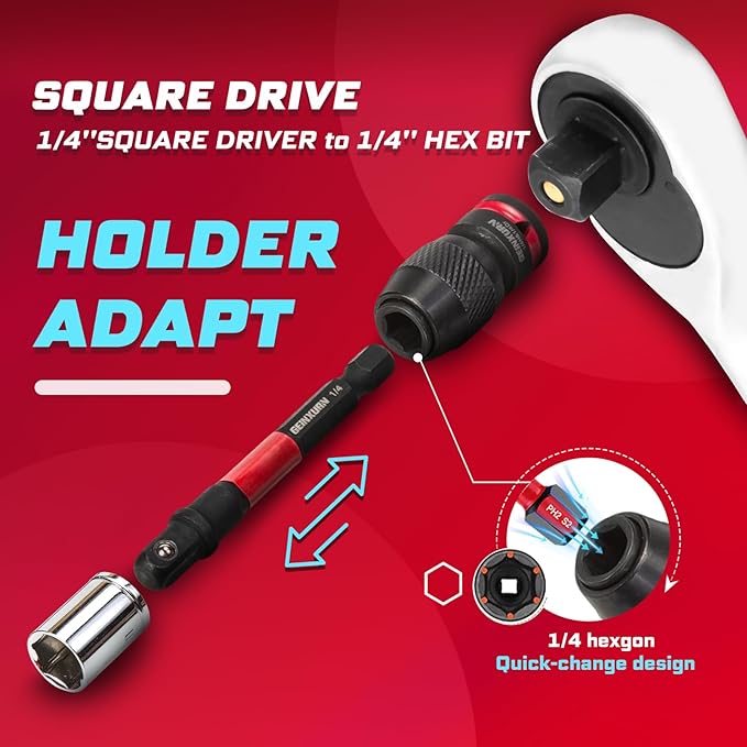 42Pcs Impact Screwdriver Set,Impact Screwdriver Bit Set Phillips/Hex/Torx/Square/Slotted Insert Power Bits Tips,Impact Nut Driver,Bit Holder and Screwdriver Handle with Red Storage Box Case