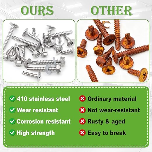 mxuteuk 1170PCS #8#10 Self Tapping Screws,410 Stainless Steel Self Drilling Screws for Metal,Truss Head & Hex Head 1/2" to1-1/4'' Self Tapping Screw for Plastic with 370PCS Washer