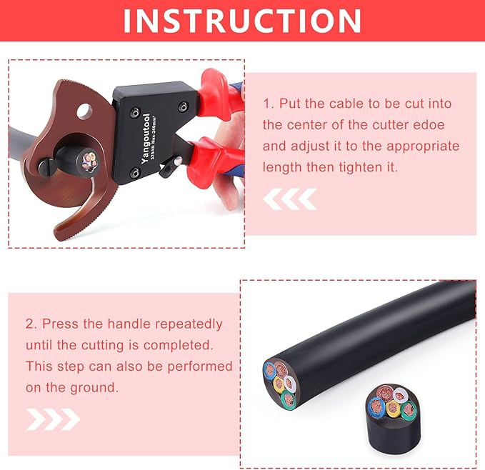 Yangoutool Ratchet Cable Cutter Heavy Duty for Copper and Aluminum Cables, 240mm짼 Capacity, Sharp Polished Edges, Ideal for Cutting Large Armored Electrical Wires, Perfect for Electricians