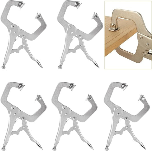 SHUESS 5 Pcs C Clamp Locking Pliers 11 Inch Vise Grip Clamps, Adjustable Welding Clamp with Regular Tip and Swivel Pad for Woodworking, Carpentry, Cabinetry, Welding and Repair