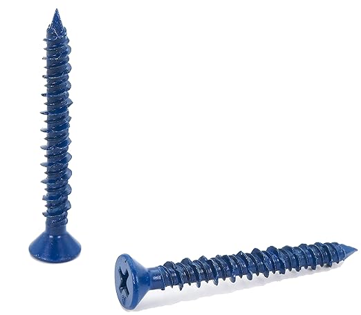 CONFAST 3/16" x 1-3/4" Blue Flat Phillips Concrete Screw Anchor with Drill Bit for Anchoring to Masonry, Block or Brick (100 per Box)