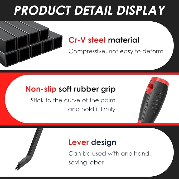 3Pcs Heavy Duty Staple Remover Tool, Upholstery Staple Puller Lifter, U Shape Nail Tack Lifter Tool with Nonslip Grip for Wood Floor Fabric Carpet Leather, Chrome Vanadium Steel