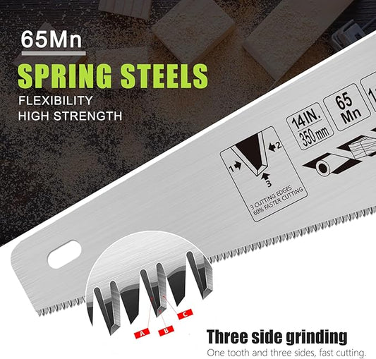 14 Inch Wood Hand Saw, 11 TPI Universal Handsaw Non-slip Ergonomic Handle Rustproof Wood Saw