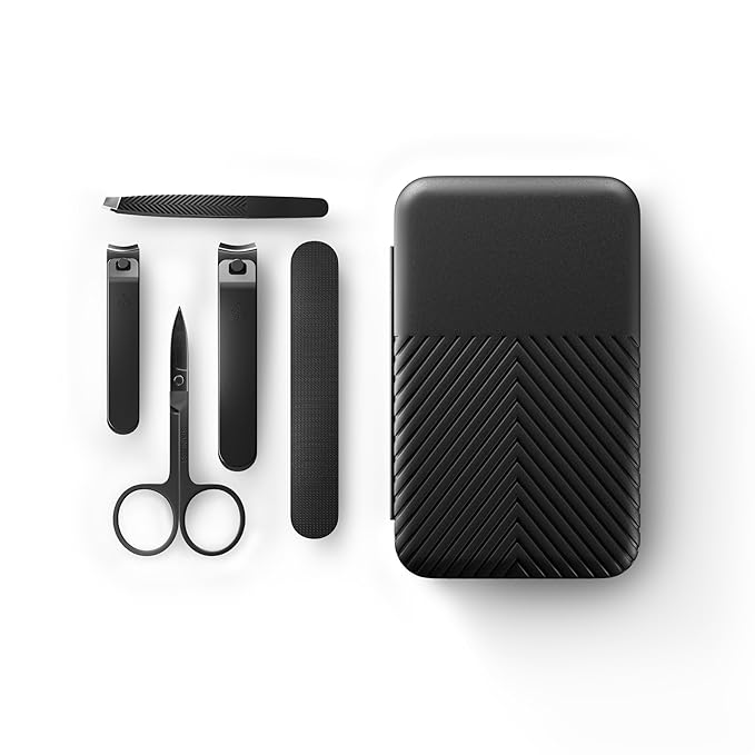 MANSCAPED짰 Shears 3.0, 5-Piece Precision Men?셲 Nail Grooming Travel Kit, Stainless Steel Manicure Set with Fingernail & Toenail Clippers, Nail File, Slant Tip Tweezers, Cuticle Scissors, Travel Case