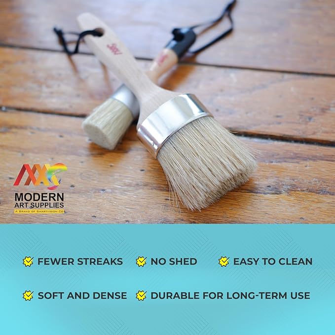Chalk Paint Brush Set for Furniture ??5PC Natural Bristle, 3 Small and 2 Large Wax Brushes (2.5"), Perfect for Painting, Stenciling, and Waxing, Compatible with Chalk Paint and Furniture Wax