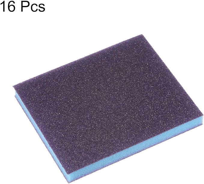HARFINGTON 16pcs Medium Grit Sanding Sponge Blocks 180-240 Grit Foam Sanding Block Pad for Polishing Kitchen Metal Wood Drywall, 120x100x12mm, Purple