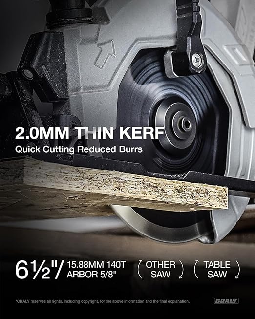 CRALY 6-1/2 Inch 140 Teeth Circular Saw Blade, 5/8 Inch Arbor, Thin Kerf, for Cutting Plywood, OSB, Plastic, Paneling & Vinyl Siding, 2-Pack(C06140WB-2)