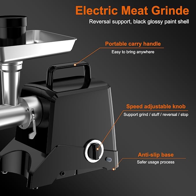 Commercial Meat Grinder Mincer, Heavy Duty Sausage Stuffer, Peak Power 3150W with S.S. Blade, Multi-Size Grinding Glates and Sausage Tube, Reversal Fuction, for Catering, ETL Certified