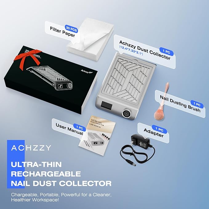 Professional Nail Dust Collector, 48W Rechargeable Nail Vacuum Dust Collector with Filter, Quiet Nail Dust Suction Machine Nail Tech Supplies for Manicure Pedicure Acrylic Nail Polishing