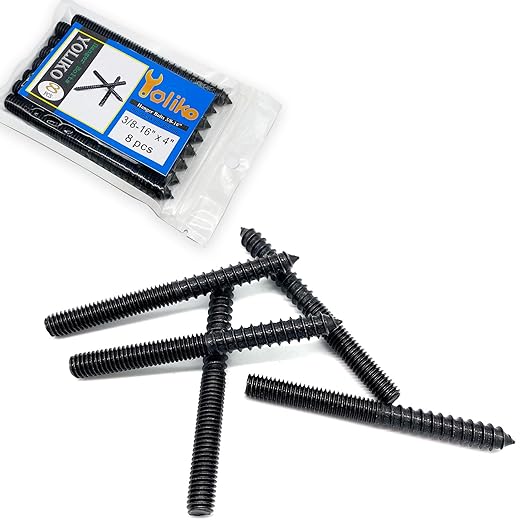 8 Pack 3/8-16 x 4 Inch Black Hanger Bolts 3/8-16" Double Headed Bolts 3/8 Wood Dowel Screw Self-Tapping Screw Hanger Bolts for Furniture Screws Double Screw Threaded Rods Bolt 100mm Length