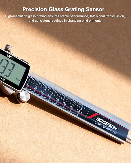 GODESON Digital Caliper, Rechargeable Digital Micrometer-IP54 Waterproof, Stainless Steel & Large LCD Screen Caliper Measuring Tool-Inch/Metric/Fraction,6" Calipers-Auto Off for Pros & DIYers